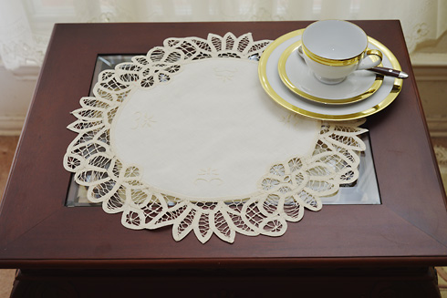 Round Battenburg Placemat. 16" round. Mother of Pearl color.2pcs - Click Image to Close